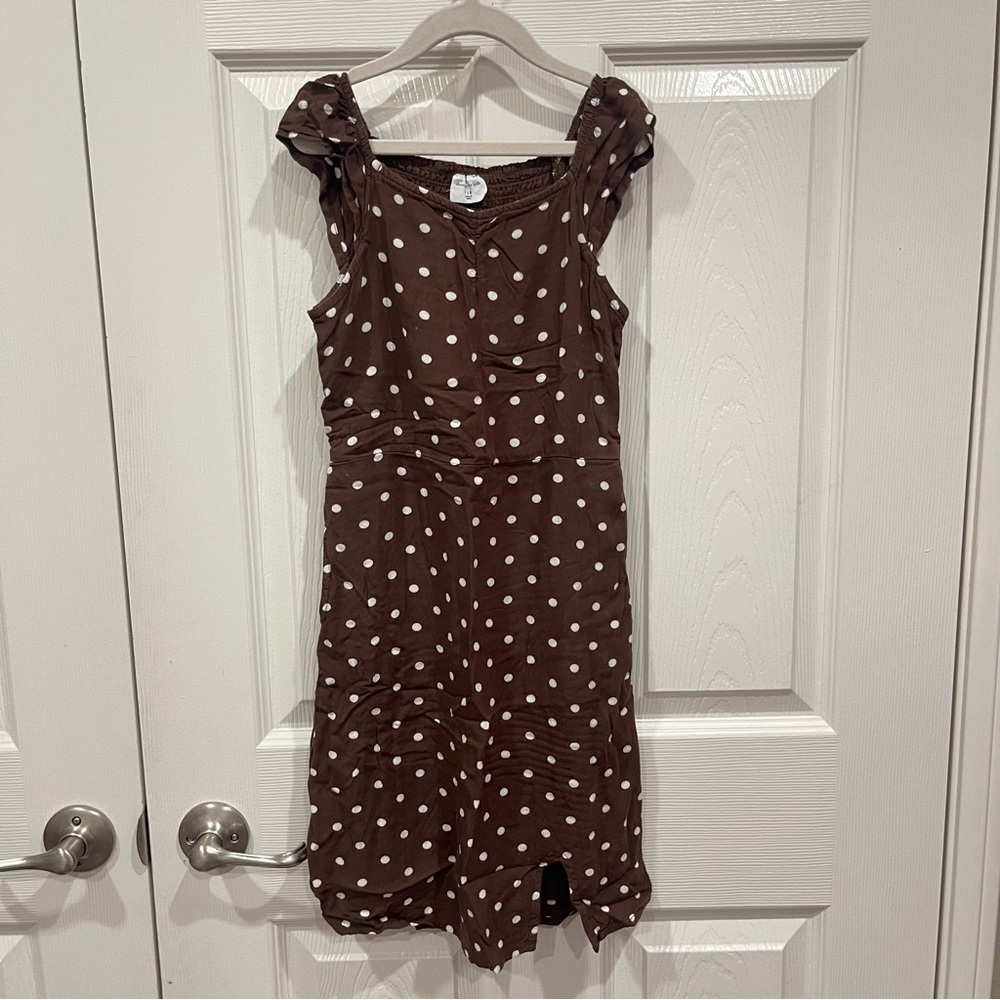 Abercrombie Kids 7/8 Girl Short Sleeve Smocked Midi Dress Brown Polka Dots